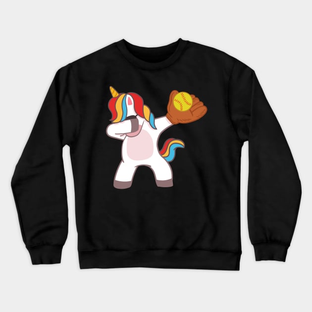 Softball Unicorn Dabbing Crewneck Sweatshirt by KAWAIITEE